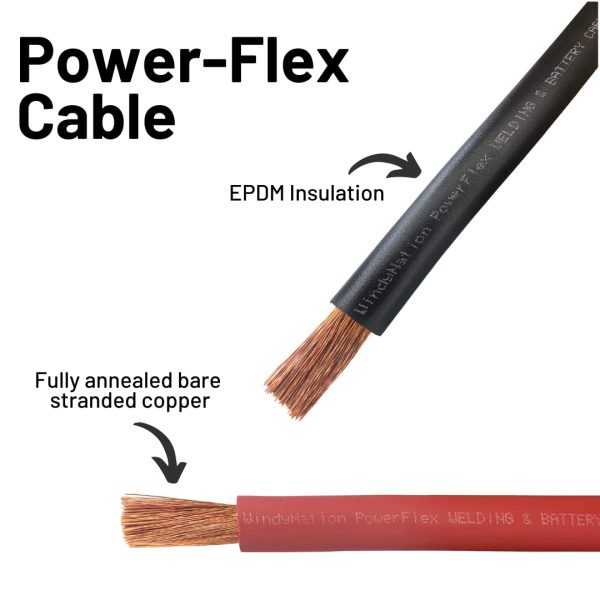 WindyNation 2/0 AWG Power-Flex Battery Cable Set 4 ft 3/8 in Lugs-3