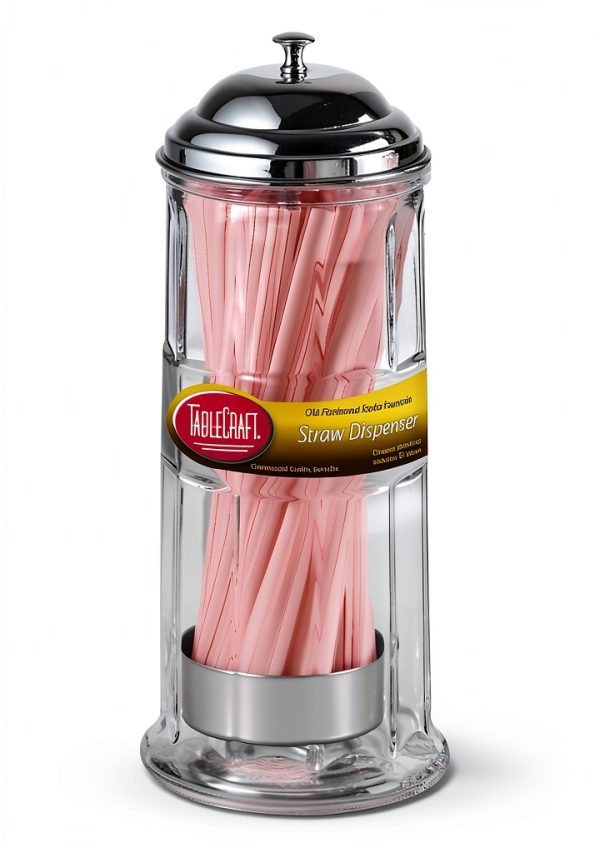 Straw Dispenser TableCraft H714CH Glass with Chrome Top – 72 Straws-0