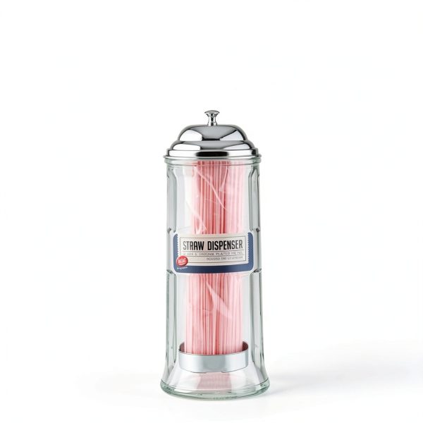 Straw Dispenser TableCraft H714CH Glass with Chrome Top – 72 Straws-1