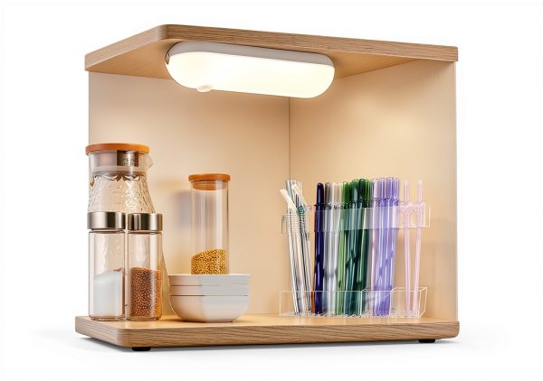 Acrylic Straw Holder for Cabinet Door 9.5”- Transparent Reusable Tumbler Straw Organizer Storage, Clear Small Kitchen Organization Accessories Container Rack, Ultra Sticky Cupboard Door Mounted-4