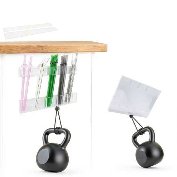Acrylic Straw Holder for Cabinet Door 9.5”- Transparent Reusable Tumbler Straw Organizer Storage, Clear Small Kitchen Organization Accessories Container Rack, Ultra Sticky Cupboard Door Mounted-2