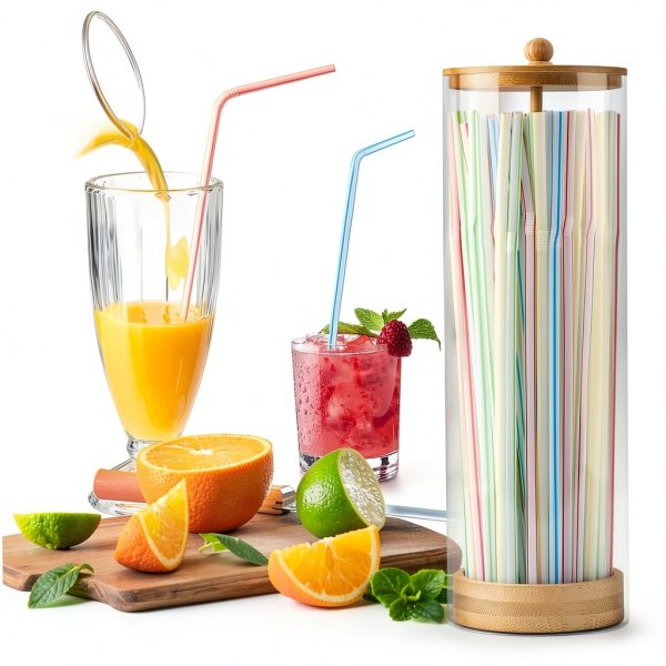 Straws Holder Dispenser with Bamboo Lid NOWHYX 10" Storage-6