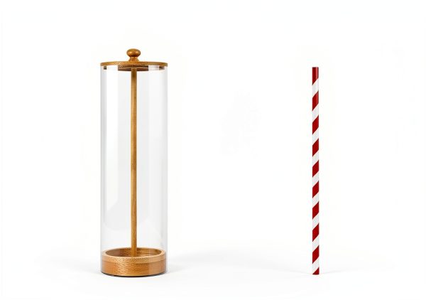 Acrylic Straw Holder with Bamboo Lid by VEGEVIGI – Clear 9″ Dispenser-1