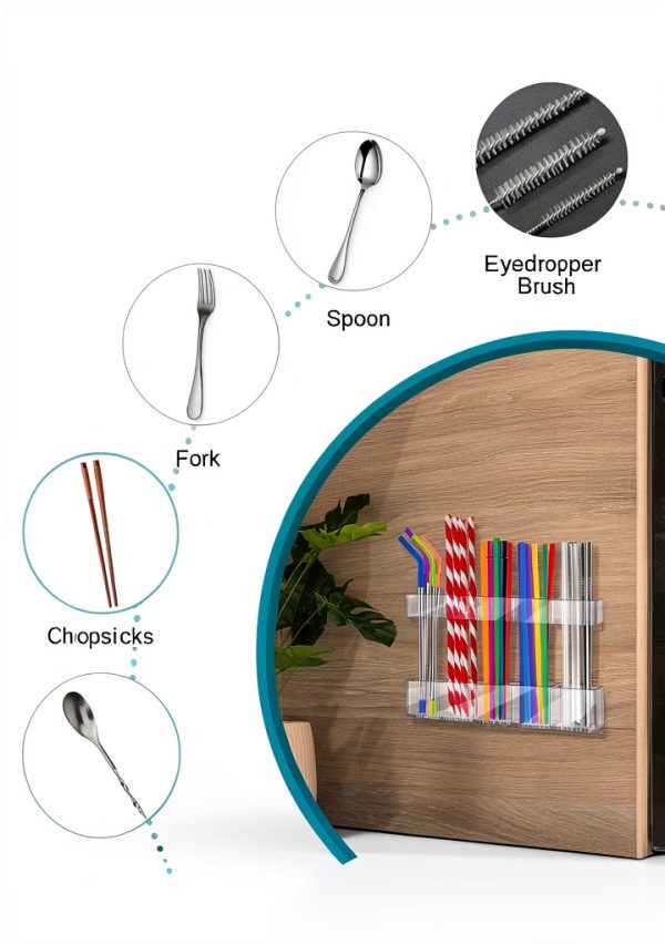 9.5” Acrylic Straw Holder for Cabinet Door with Ultra Sticky Circular Adhesive, Small Kitchen Accessories Container, Reusable Straw Organizer Storage for Cupboard | COMBATCH-7