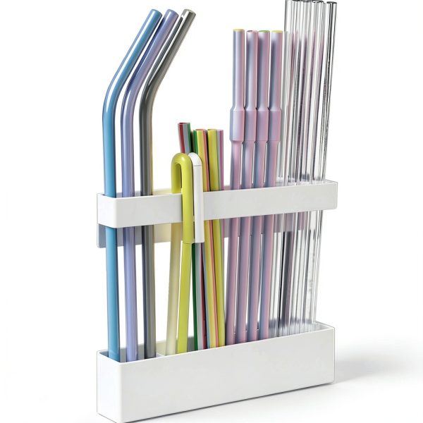Magnetic Drinking Straw Dispenser Dual-Mount Adhesive Holder White-6