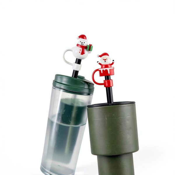 6 Pcs Christmas Drinking Straw Cover Cap for Stanley Cup, 10mm Reusable Dust-proof Straw Topper for 30&40 Oz Tumbler with Handle, 3D Santa Claus Elk Jingle Bell Tip Lids for Xmas Gifts-4