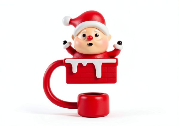 6 Pcs Christmas Drinking Straw Cover Cap for Stanley Cup, 10mm Reusable Dust-proof Straw Topper for 30&40 Oz Tumbler with Handle, 3D Santa Claus Elk Jingle Bell Tip Lids for Xmas Gifts-1