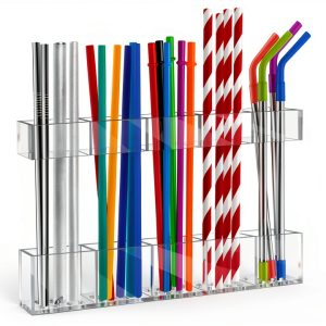 9.5” Acrylic Straw Holder for Cabinet Door with Ultra Sticky Circular Adhesive, Small Kitchen Accessories Container, Reusable Straw Organizer Storage for Cupboard | COMBATCH-0