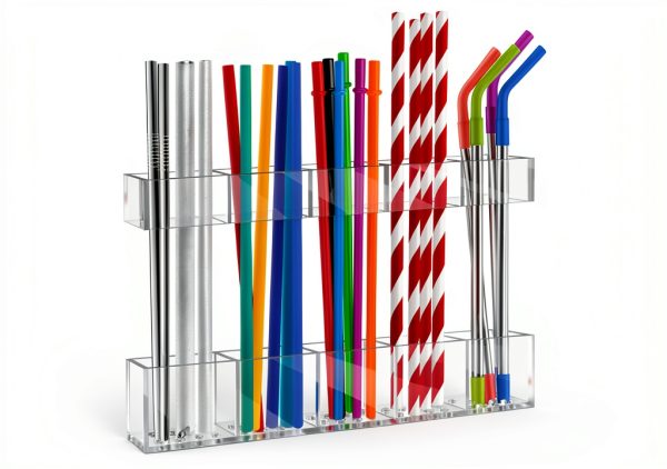 9.5” Acrylic Straw Holder for Cabinet Door with Ultra Sticky Circular Adhesive, Small Kitchen Accessories Container, Reusable Straw Organizer Storage for Cupboard | COMBATCH-0