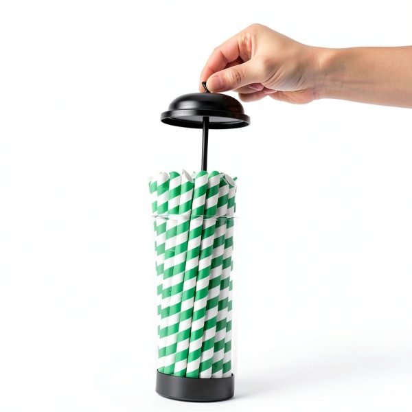 13.77 inch Straw Holder for Standard & Long Bended Size Drinking Straws,Straw Dispenser for Counter With Black Lid,Clear Drinking Organizer Container for Kitchen(Straws Include)-1