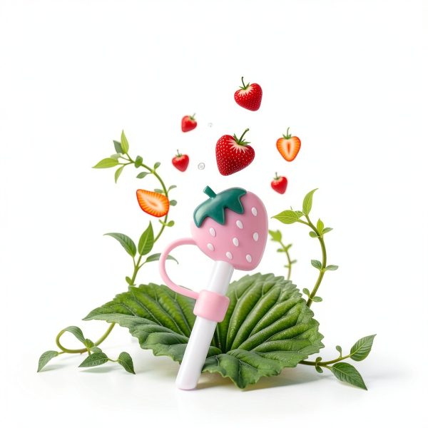 Pink Cute Strawberries Cartoon Straw Silicone Straw Plug, Straws Decorative Cap Staw Tips Bottle Accessories，Drinking Straw Dispensers，Kitchen Utensils and Gadgets-4