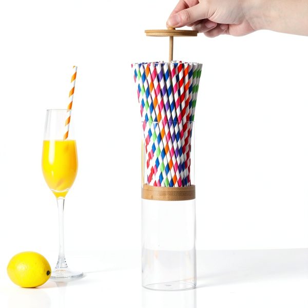 Acrylic Straw Holder with Bamboo Lid by VEGEVIGI – Clear 9″ Dispenser-4