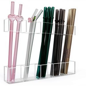 Acrylic Straw Holder for Cabinet Door 9.5”- Transparent Reusable Tumbler Straw Organizer Storage, Clear Small Kitchen Organization Accessories Container Rack, Ultra Sticky Cupboard Door Mounted-0