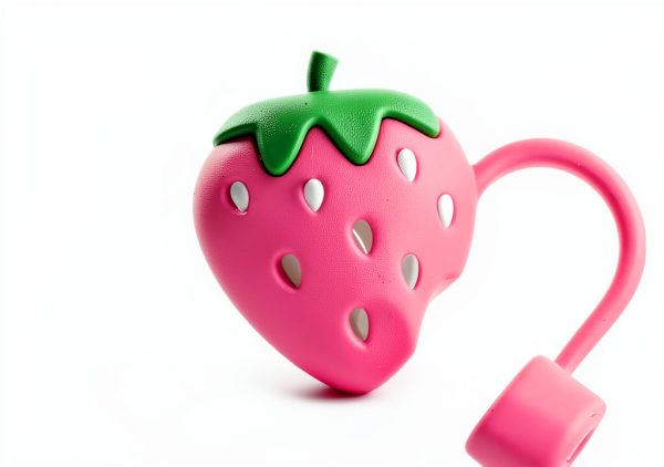 Pink Cute Strawberries Cartoon Straw Silicone Straw Plug, Straws Decorative Cap Staw Tips Bottle Accessories，Drinking Straw Dispensers，Kitchen Utensils and Gadgets-0