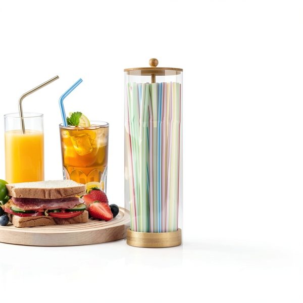 Straws Holder Dispenser with Bamboo Lid NOWHYX 10" Storage-4