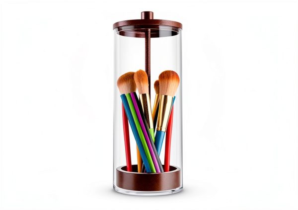 JYPS 10-Inch Acrylic Straw Dispenser with Bamboo Lid with 100 Colorful Straws,Transparent Counter Container Countertop Organizer for Kitchen,Office,Cabinet Storage, Holds Pencils, Cutlery(Dark brown)-6