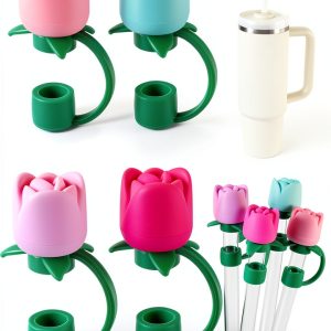 Straw Covers for Stanley Cups 4 Rose Silicone Caps Reusable Dust Proof-0