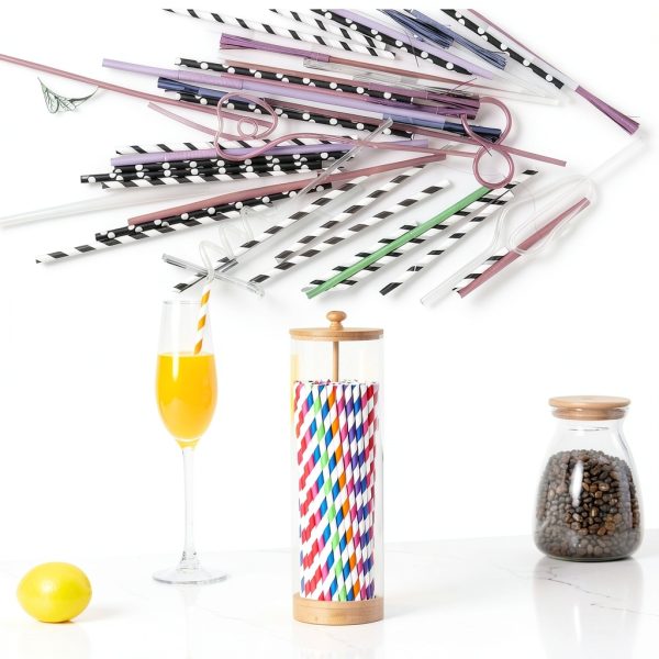 Acrylic Straw Holder with Bamboo Lid by VEGEVIGI – Clear 9″ Dispenser-3