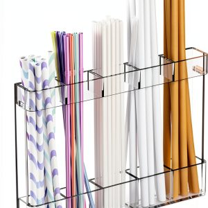 Yieach Acrylic Straw Holder for Cabinet Door- with Adhesive,No Damage Installation - 9.4 Inch Water Bottle,Cup,Drinking and Tumbler Reusable Straw Organizer Storage for Cupboard Door,Clear,Pack of 1-0