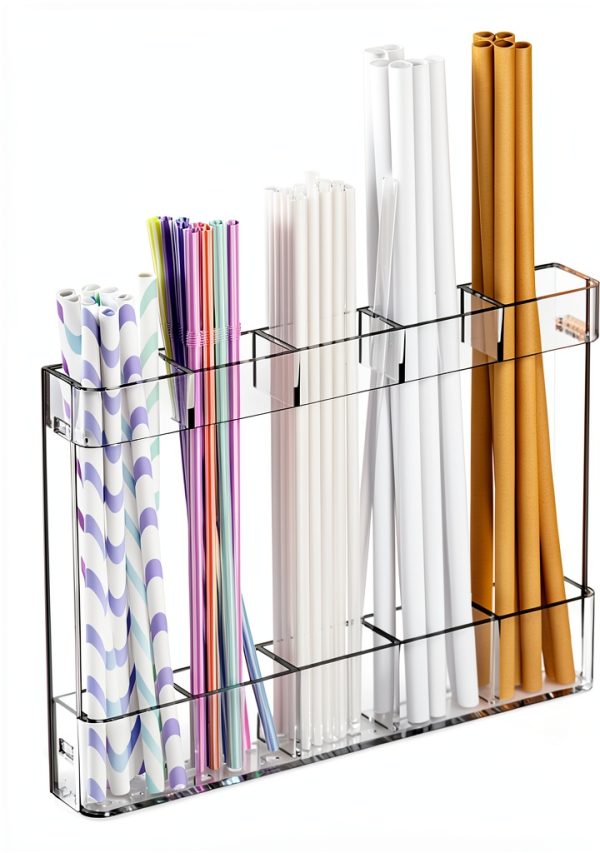 Yieach Acrylic Straw Holder for Cabinet Door- with Adhesive,No Damage Installation - 9.4 Inch Water Bottle,Cup,Drinking and Tumbler Reusable Straw Organizer Storage for Cupboard Door,Clear,Pack of 1-0