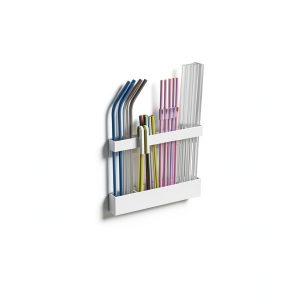 Magnetic Drinking Straw Dispenser Dual-Mount Adhesive Holder White-0