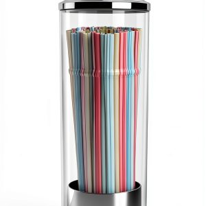 Drinking Straw Dispenser Dukars Glass Jar Chrome Lid Holds 100 Straws-0