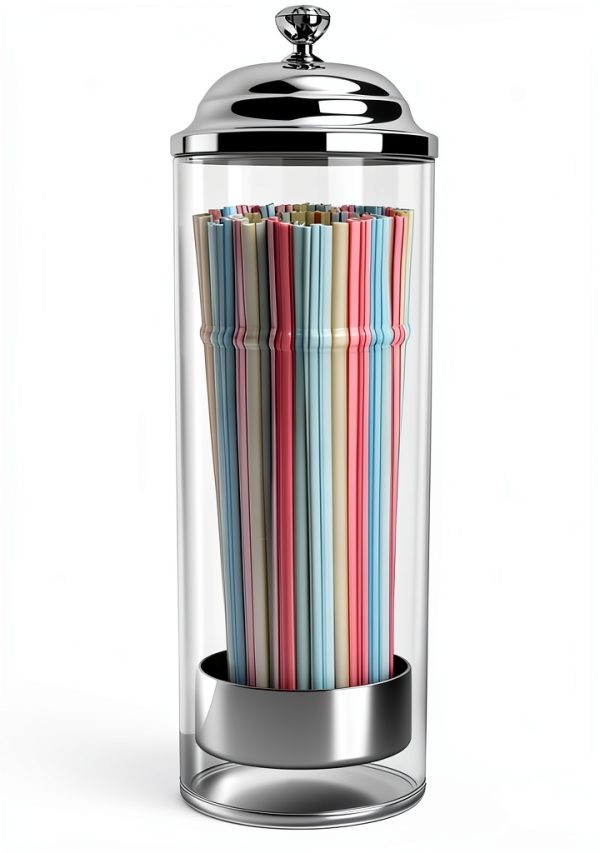 Drinking Straw Dispenser Dukars Glass Jar Chrome Lid Holds 100 Straws-0