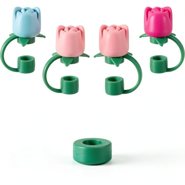 Straw Covers for Stanley Cups 4 Rose Silicone Caps Reusable Dust Proof-1