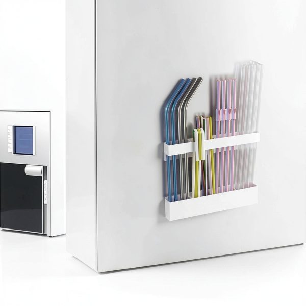 Magnetic Drinking Straw Dispenser Dual-Mount Adhesive Holder White-3