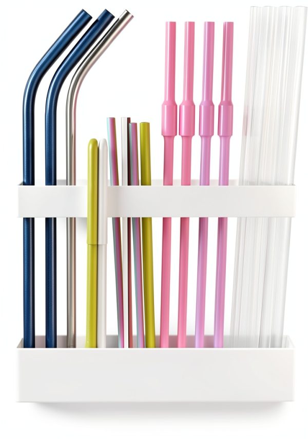 Magnetic Drinking Straw Dispenser Dual-Mount Adhesive Holder White-2