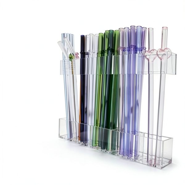Acrylic Straw Holder for Cabinet Door 9.5”- Transparent Reusable Tumbler Straw Organizer Storage, Clear Small Kitchen Organization Accessories Container Rack, Ultra Sticky Cupboard Door Mounted-3