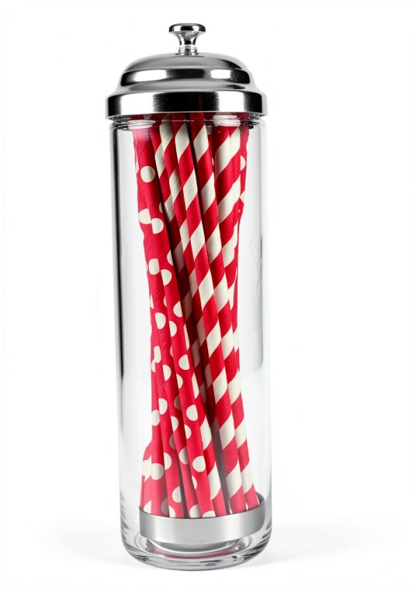 Drinking Straw Dispenser Dukars Glass Jar Chrome Lid Holds 100 Straws-3